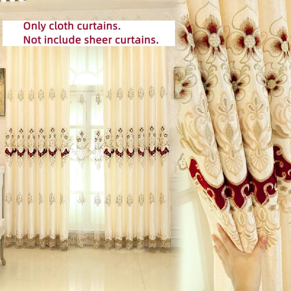Amidoudou 1 Pair European Luxury Embroidered Curtains for Living Room Bedroom (Yellow,51x95 Inch)