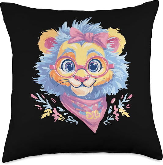 Goat Pink Glasses Yellow Bow Floral Bandana Portrait Cool Throw Pillow