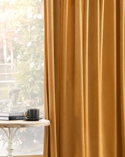 Nemia Mustard Yellow Velvet Curtains Thermal Insulated Blackout Curtain for Bedroom Window Living Room Darkening Luxury Vintage 96 Inches Long Heavy Drapes Panels Rod Pocket Set of 2