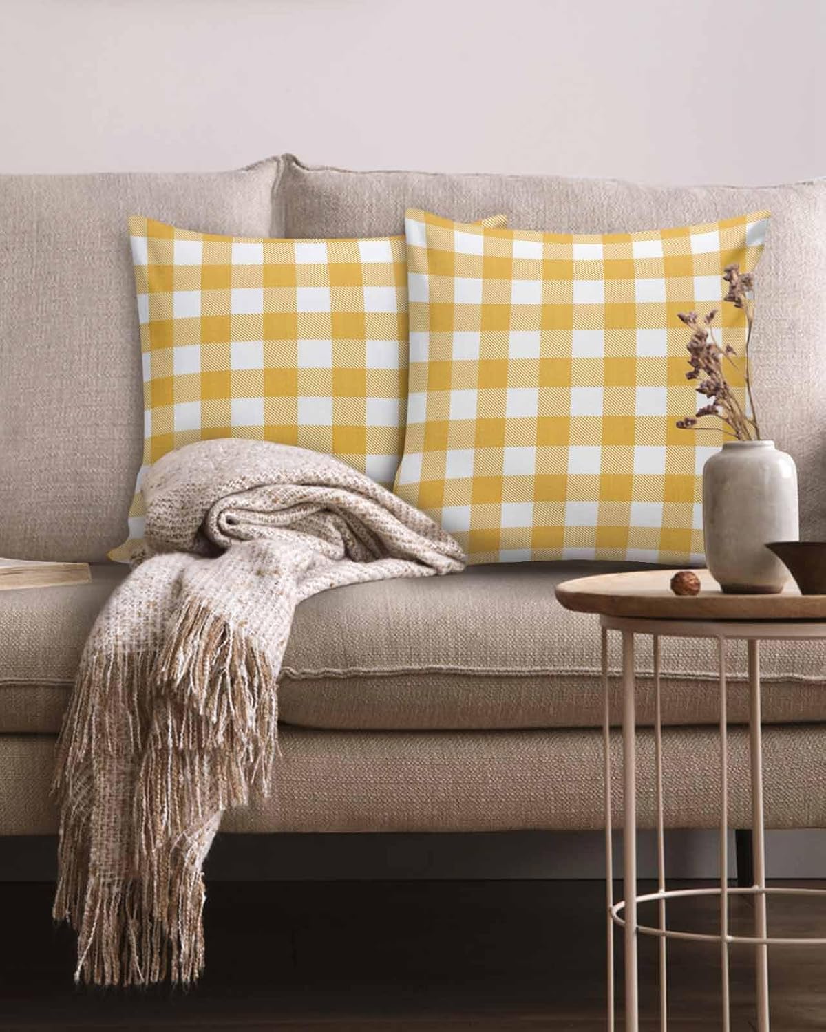 Throw Pillow Covers Set of 2 Yellow Buffalo Check Plaid Pillow Covers 18x18 Inch Decorative Pillowcases Pillows Cushion Case for Couch Bed Sofa Patio Garden Indoor Outdoor Summer Home Decor