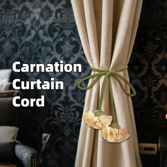 4 Pcs Carnation Flower Fabric Curtain Tiebacks,Adjustable Floral Curtain Rope Tiebacks for Home Office Shower Bedroom Decorative (Yellow)