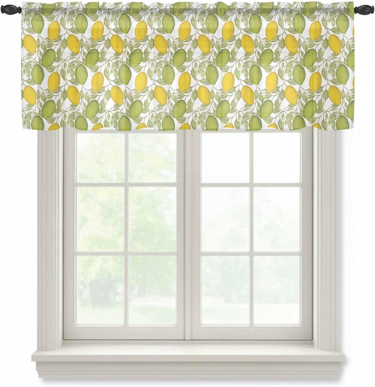 Lemon Summer Sheer Curtain 18 Inch Long Plant Leaves Light Filtering Rod Pocket Voile Curtain Valance for Bedroom Kitchen Cafe Window 54" W x 18" L