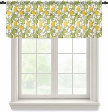 Lemon Summer Sheer Curtain 18 Inch Long Plant Leaves Light Filtering Rod Pocket Voile Curtain Valance for Bedroom Kitchen Cafe Window 54" W x 18" L