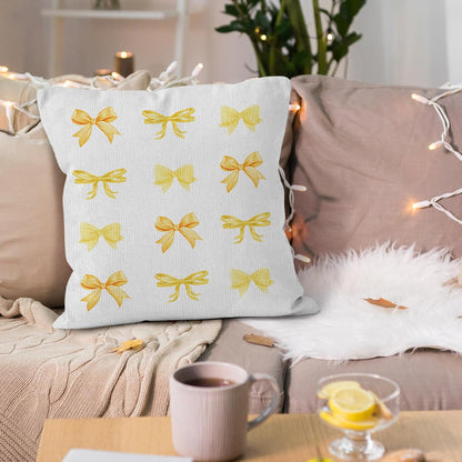 Yellow Bow Throw Pillow Covers, Coquette Pillow Covers, Girly Decorative Pillow Covers for Girls Room Aesthetic, Coquette Room Decor, Bow Room Decor, Preppy Trendy Decor Pillow Covers 18x18