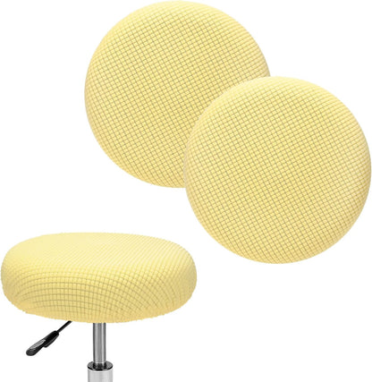 M METERXITY 2-Pack Bar Stool Covers Round, for 12-14 Inch Polyester Corn Grid Seat Covers with Elastic Bands for Bar Stool/Round Cushion [Lemon Yellow]