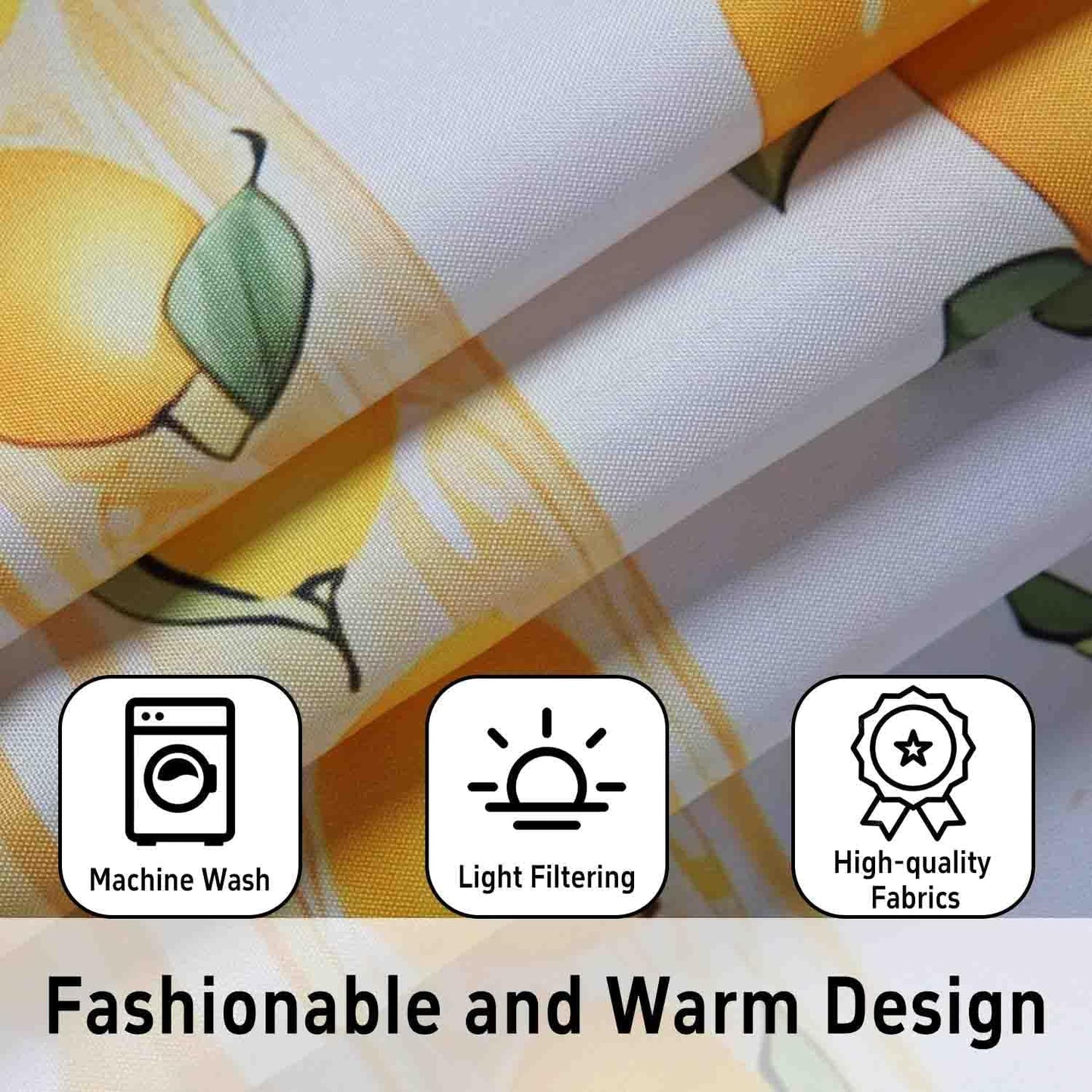 Lemon Kitchen Curtains Sets for Windows Lemon Summer Curtain Sink Window Valance 3 Piece Set Yellow Kitchen Decor Tier Curtains 3 Panels for Living Room Bedroom