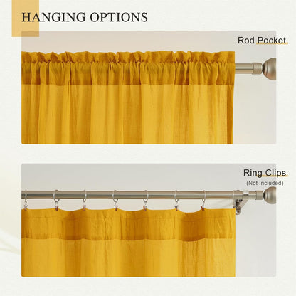 Anpark Elegant Gold Sheer Curtains 84 Inches Long for Living Room, Bedroom Natural Cotton Textured Light Filtering Yellow Semi Sheer Curtains Linen Rod Pocket Voile Drapes, W52 x L84 in, 2 Panels