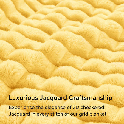 BEDELITE Light Yellow Throw Blanket for Couch - Super Soft Lightweight 3D Checkered Fluffy Fuzzy Fleece Blanket, Luxurious Plush Cozy Blanket for Room Home Decor, Gift for Women, 50x60 inches
