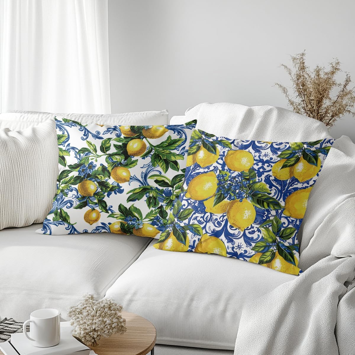 2 PCs Italian Lemon Throw Pillow Covers 18x18, Lemon Gifts Lemons Decor Pillow Cases Decorative Cushion Covers Pillowcase Nursery Living Room Home Decor for Car Couch Bed