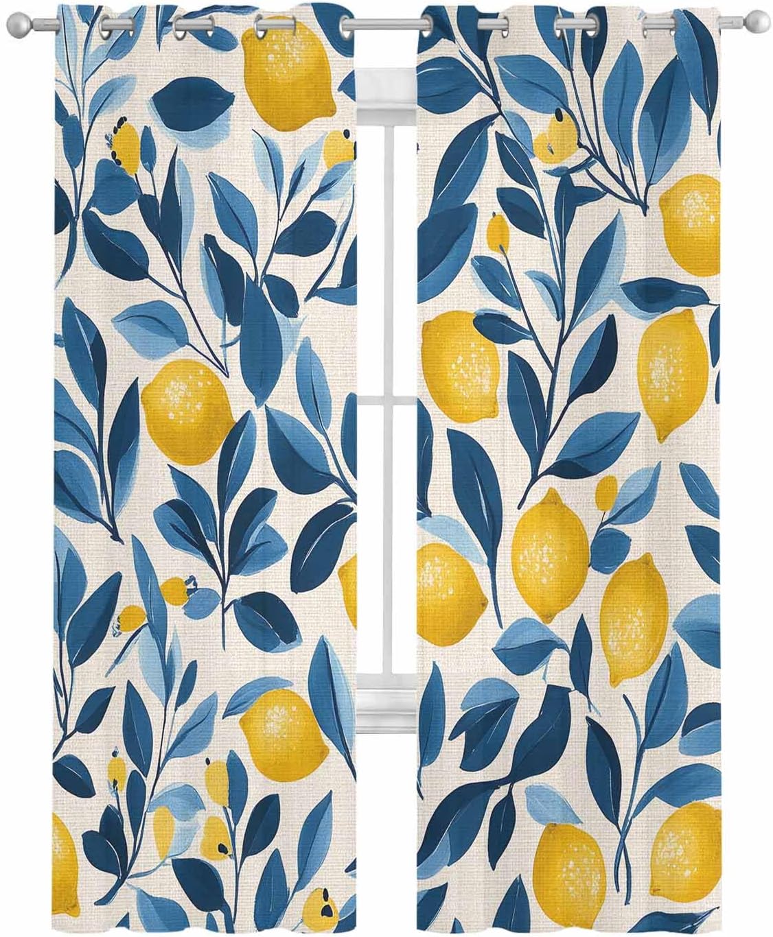 Lemon Sheer Curtains 63 Inch Length 2 Panels Set, Watercolor Yellow Blue Fruit Branch Flower Grommet Kitchen Curtains Sheer Window Curtain for Living Room Bedroom Light & Airy Privacy Drapes