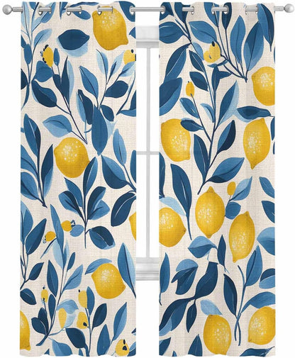 Lemon Sheer Curtains 63 Inch Length 2 Panels Set, Watercolor Yellow Blue Fruit Branch Flower Grommet Kitchen Curtains Sheer Window Curtain for Living Room Bedroom Light & Airy Privacy Drapes