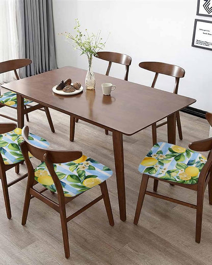 Savannan Dining Room Chair Seat Covers Set of 4 Summer Lemon Yellow Removable Stretch Chair Seat Cushion Slipcovers Protector for Holiday Party Festival Decoration, Green Leaf Blue Stripes