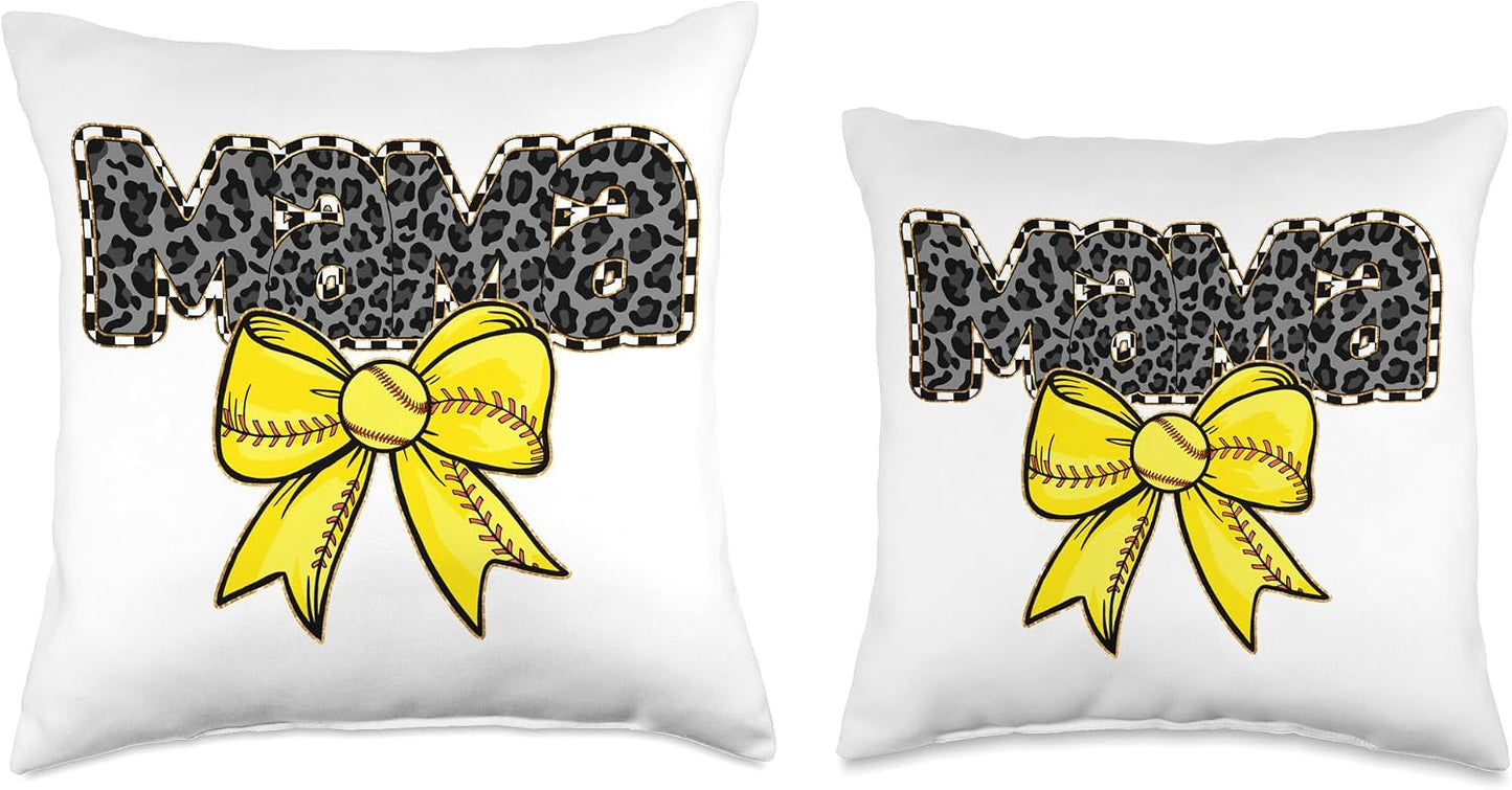 Mama Yellow Bow Baseball Throw Pillow