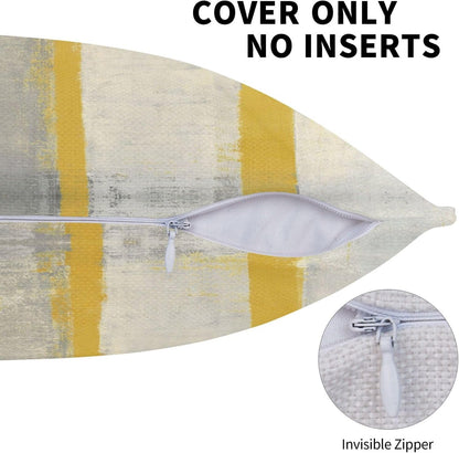 Yellow Grey Throw Pillow Covers Beige Abstract Art Lumbar Pillow Cover 12x20 Inch Set of 2 Painting Striped Pillowcase Decorative Cushion Cases for Couch Sofa