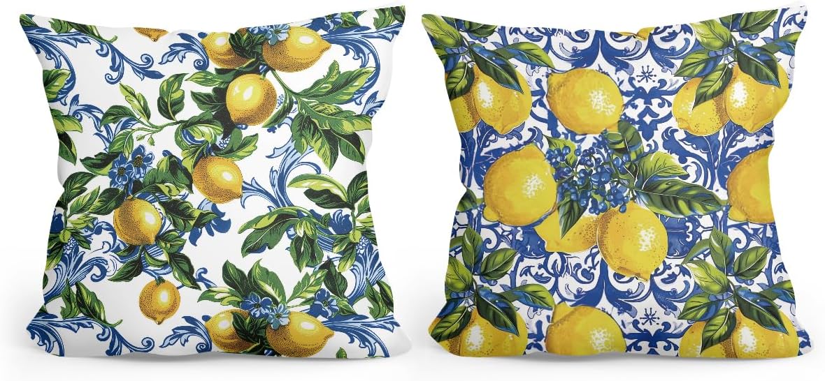 2 PCs Italian Lemon Throw Pillow Covers 18x18, Lemon Gifts Lemons Decor Pillow Cases Decorative Cushion Covers Pillowcase Nursery Living Room Home Decor for Car Couch Bed