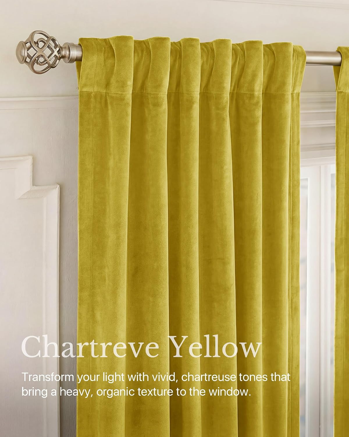 NICETOWN Chartreve Yellow Velvet Curtains 84 inches Long, Rod Pocket & Back Tab Room Darkneing Window Treatments Thermal Drapes for Living Room/Bedroom, W52 x L84, 2 Panels