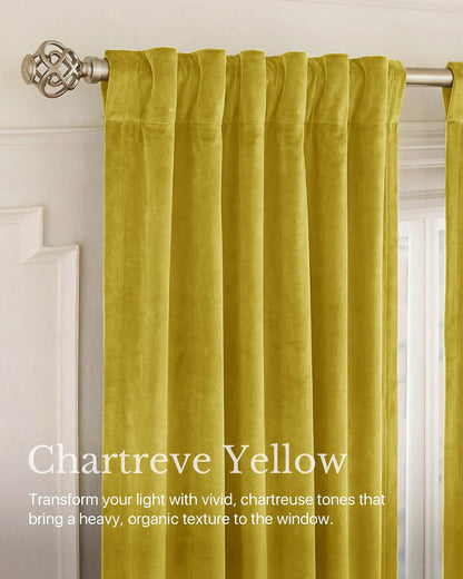 NICETOWN Chartreve Yellow Velvet Curtains 84 inches Long, Rod Pocket & Back Tab Room Darkneing Window Treatments Thermal Drapes for Living Room/Bedroom, W52 x L84, 2 Panels
