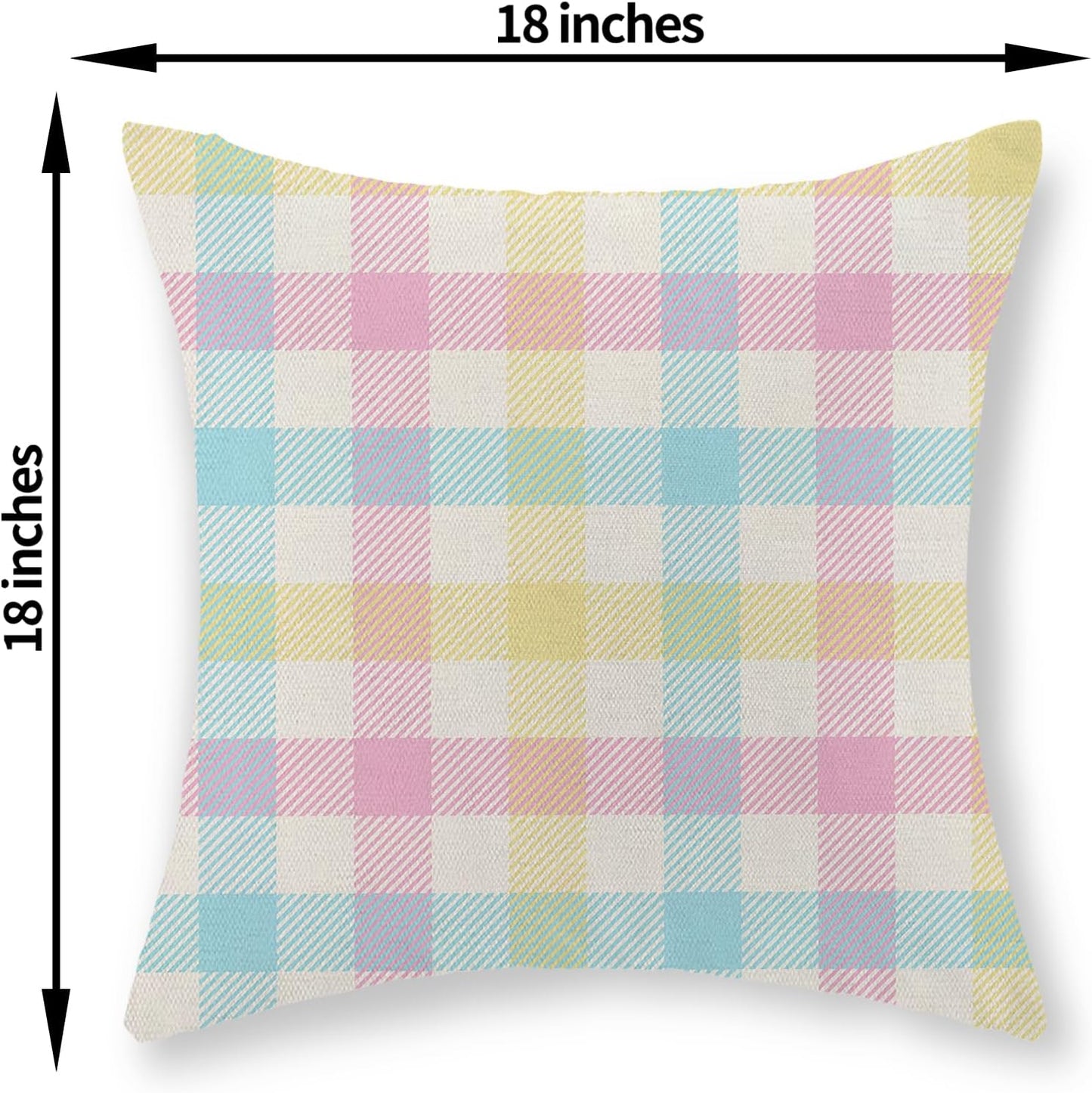 Spring Buffalo Plaid Pillow Covers 18x18 Set of 2 Yellow Blue Pink Checkered Easter Throw Pillows Summer Outdoor Decorative Pillowcase Farmhouse Linen Holiday Decor Cushion Case for Couch Sofa
