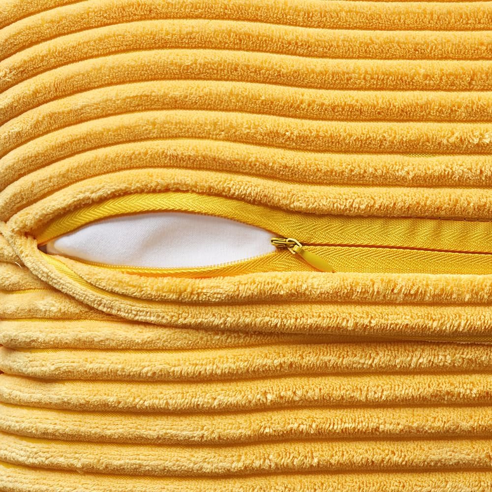 MIULEE Golden Yellow Corduroy Pillow Covers 18x18 Inch with Splicing Set of 2 Soft Boho Striped Pillow Covers Broadside Decorative Textured Summer Pillowcases for Couch Cushion Bed Livingroom