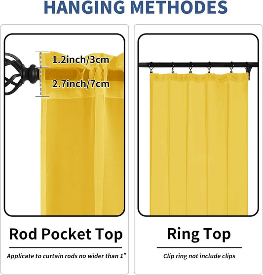Semi Voile Sheer Curtains 84 Inches Long 2 Panels Rod Pocket Window Treatment for Living Room Bedroom Dining Room(Yellow 42" W x 84" L)