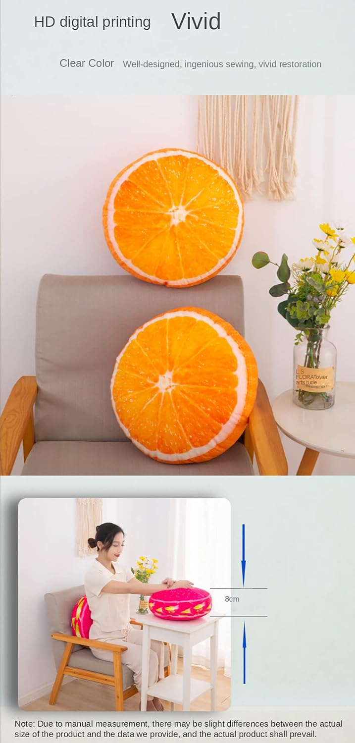 Fruit Pillow Home Sofa Pillow Plush Cushion Shaped Round Cushion Pillow.(13 inches, Yellow - Lemon)