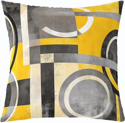 Feelyou Yellow Grey Circle Geometric Reversible Throw Pillow Covers,Geometric Pillow Covers Home Decor Stripe Line Square Cushion Covers Set of 2 for Bed Sofa Couch,Modern Abstract Art 16 x 16-Inch