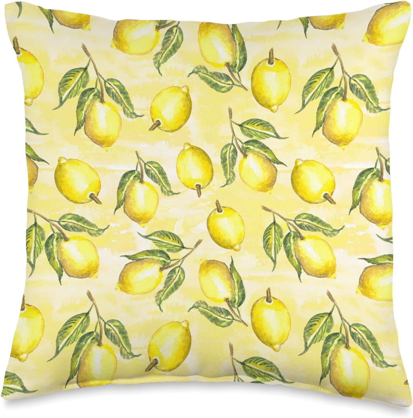 Watercolor Lemon Citrus Fruit Butter Yellow European Summer Throw Pillow