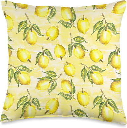Watercolor Lemon Citrus Fruit Butter Yellow European Summer Throw Pillow