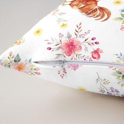 Manfei Chick Pattern Throw Pillow Cover Colorful Flowers Cushion Case Country-Style Pillow Cover for Living Room,Yellow Pinik Soft Pillowcases,22x22 Inches