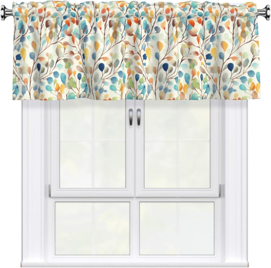 Giwawa Spring Floral Curtain Valance for Windows Rod Pocket Valance Window Treatments 1 Panel Watercolor Grey Yellow Wildflowers Short Curtains for Kitchen Windows Bathroom Bedroom 54x18in
