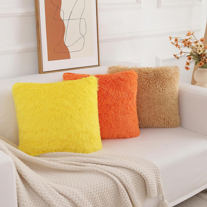 BBiggood Yellow Throw Pillow Covers, Super Soft Faux Fur Pillow Cases Set of 2, 18 x 18, Room Decor