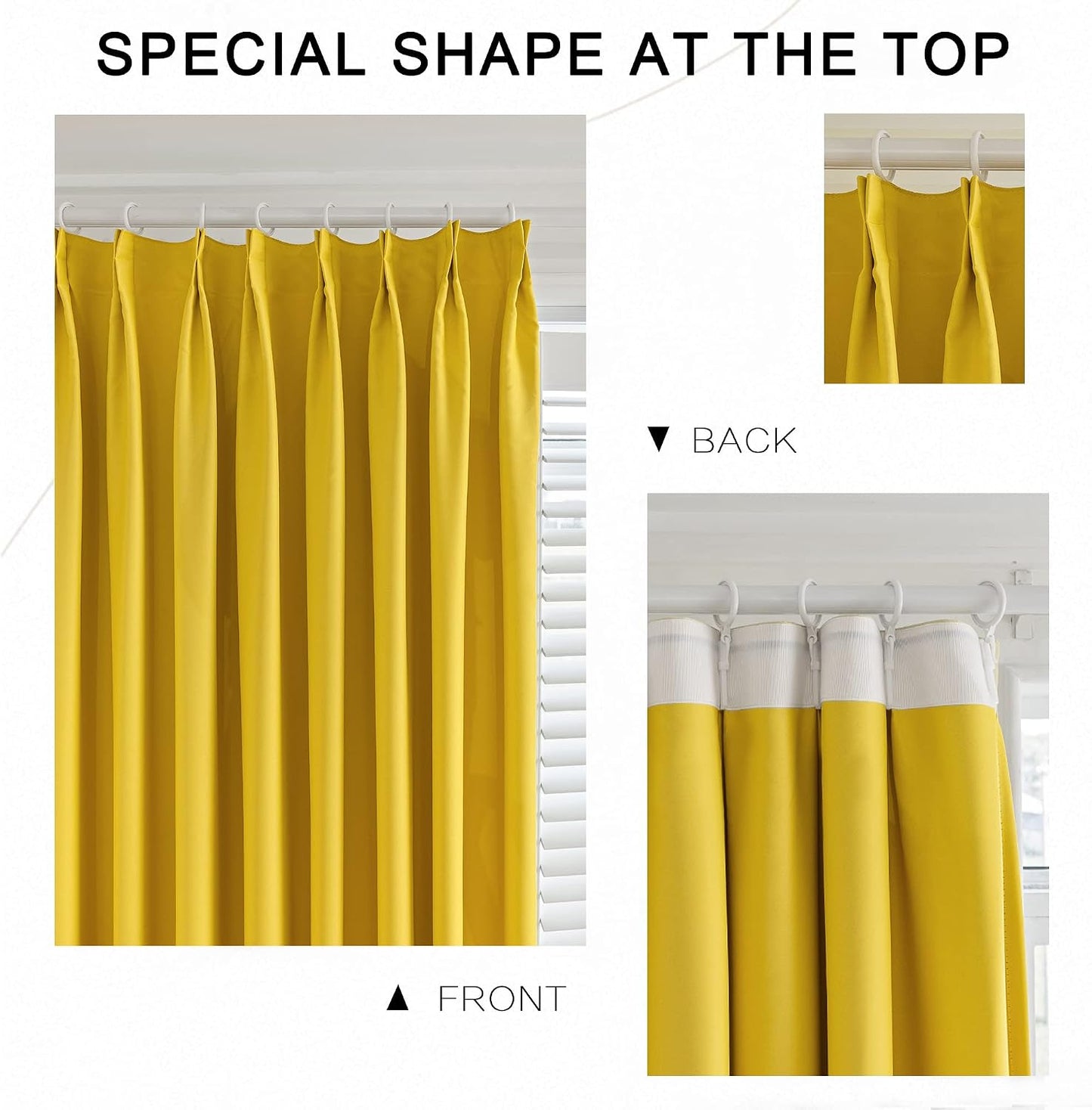 MUMFAS Yellow Pinch Pleat Curtain 72" W x 84" L Solid Thermal Insulated 90% Blackout Patio Door Curtain Panel Drape for Traverse Rod and Track with Tieback, (One Panel)