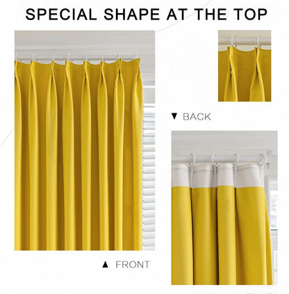 MUMFAS Yellow Pinch Pleat Curtain 72" W x 84" L Solid Thermal Insulated 90% Blackout Patio Door Curtain Panel Drape for Traverse Rod and Track with Tieback, (One Panel)