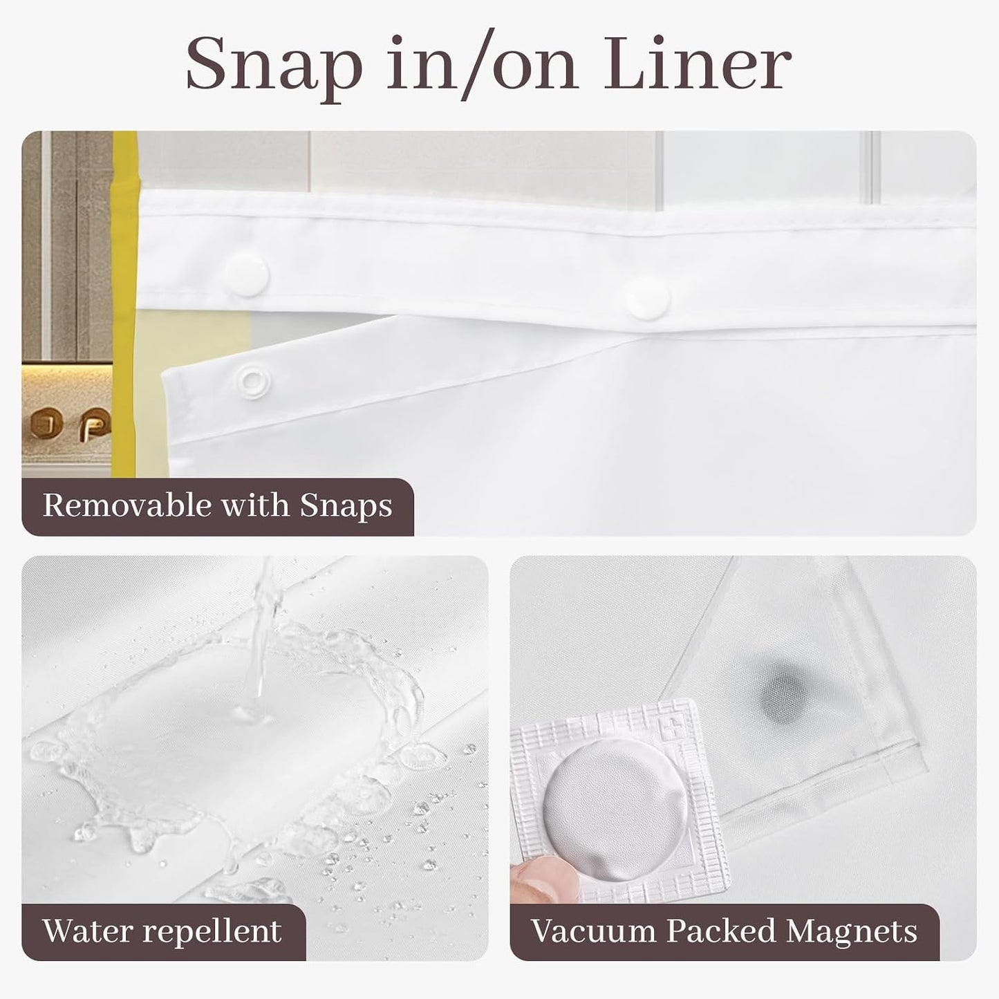 Yiatn Gray Yellow No Hook Shower Curtain with Liner Attached - Hotel Style with See Through Mesh Top Window, Modern Geometric Waterdrop Design,Waterproof and Washable, 71x74 INCH