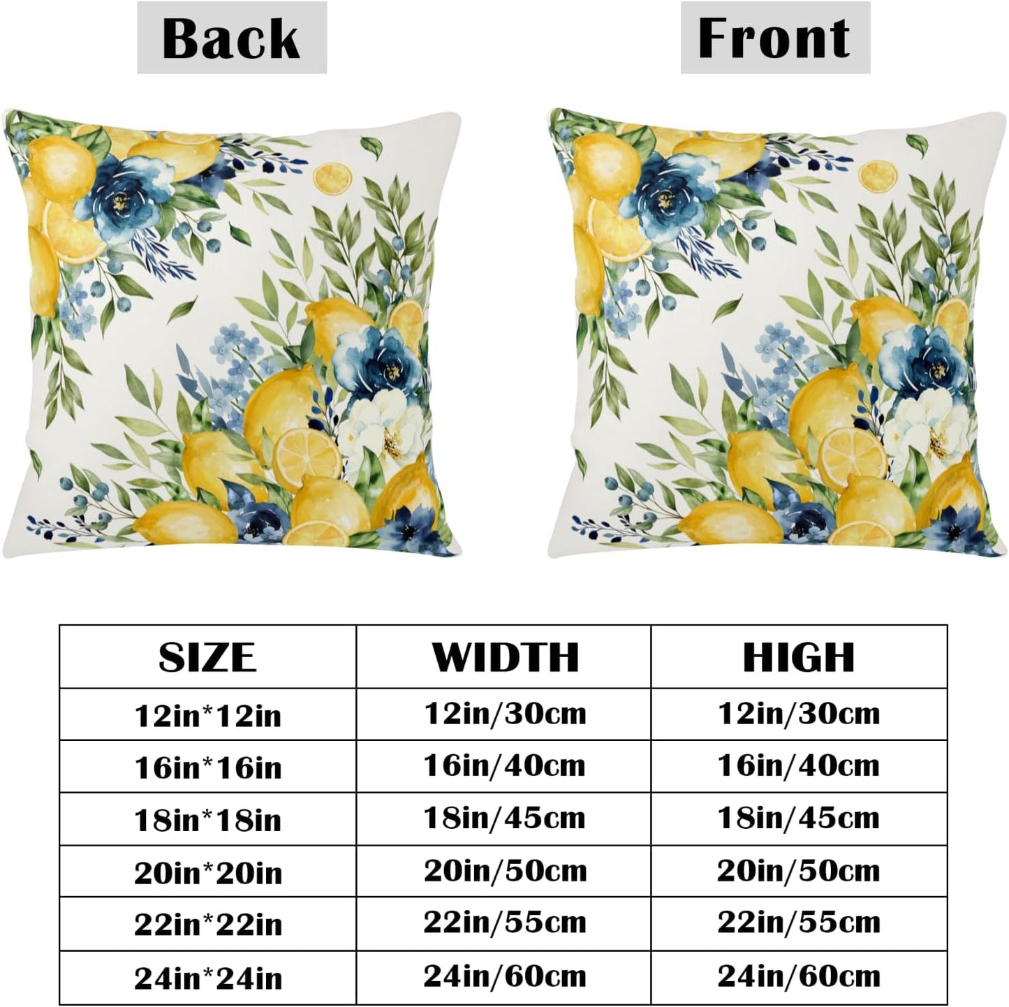 Summer Lemon Floral Pillow Covers 18x18 Set of 2 Yellow and Blue Lemons Fruit Flower Decorative Pillow Cases Spring Farmhouse Cushion Cover for Outdoor Sofa Couch Home Decor