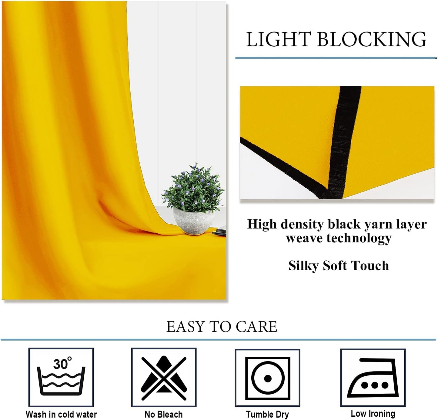Diraysid Yellow Grommet Blackout Curtains for Bedroom Thermal Insulated Room Darkening Curtains Drapes, 42 x 84, 2 Panels