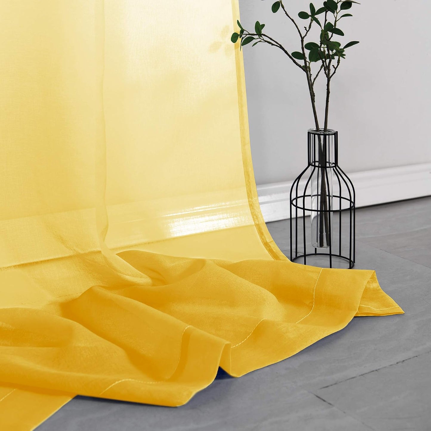 KOUFALL Yellow Curtains 84 Inch Length 2 Panels for Living Room Decor Grommet Window Ombre Sheer Yellow Spring Curtains for Bedroom Dining Room 52x84 Inches Long