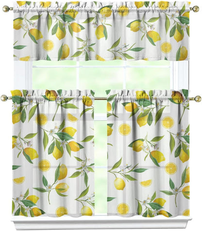 Lemon Curtains, Farmhouse Kitchen Sink Window Valance 3 Piece Set, Living Room Decor 54x36 Inches