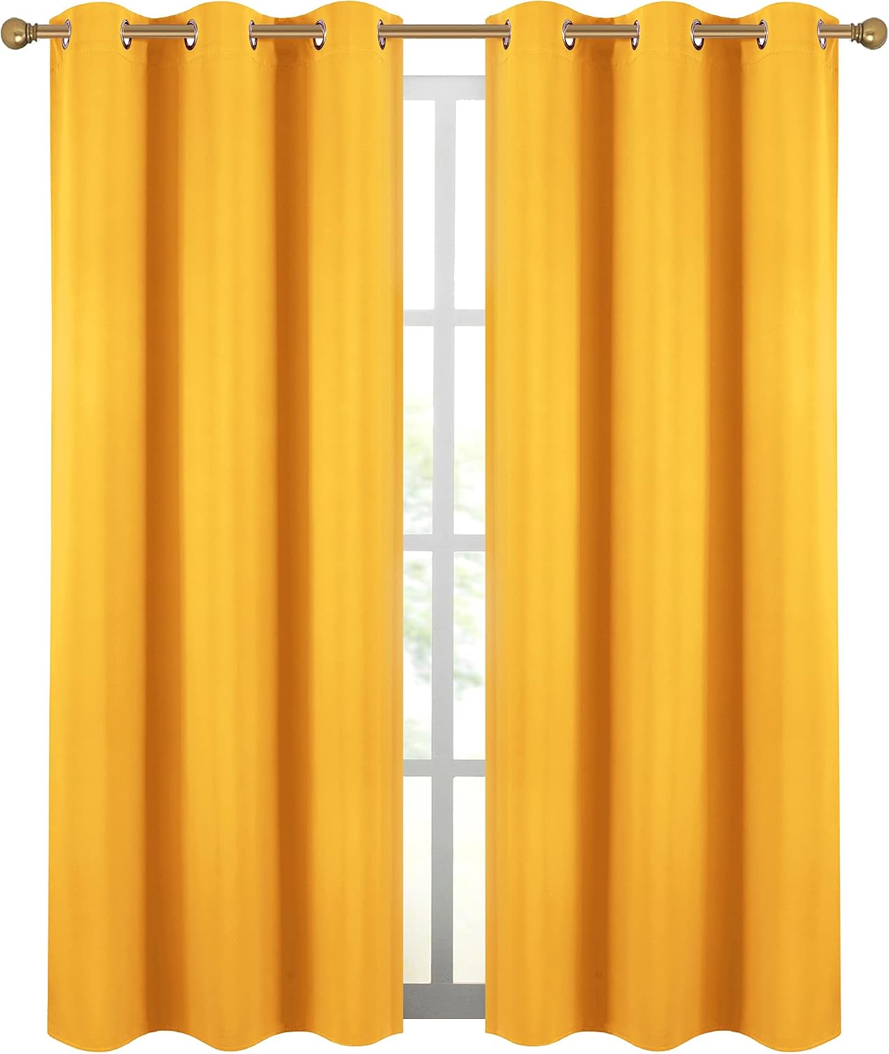 Diraysid Yellow Grommet Blackout Curtains for Bedroom Thermal Insulated Room Darkening Curtains Drapes, 42 x 84, 2 Panels