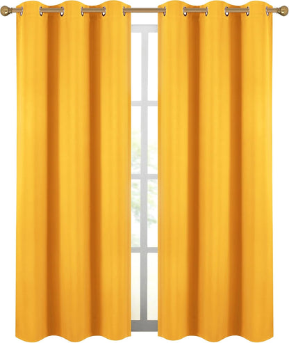 Diraysid Yellow Grommet Blackout Curtains for Bedroom Thermal Insulated Room Darkening Curtains Drapes, 42 x 84, 2 Panels