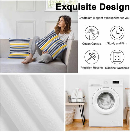 Outdoor Waterproof Throw Pillow Covers Set of 2 Yellow Stripes Lines Pillowcases 18x18 Inches Navy Blue Classic Striped Decorative Pillows Cushion Case Patio Pillows for Couch Bed Chair Garden