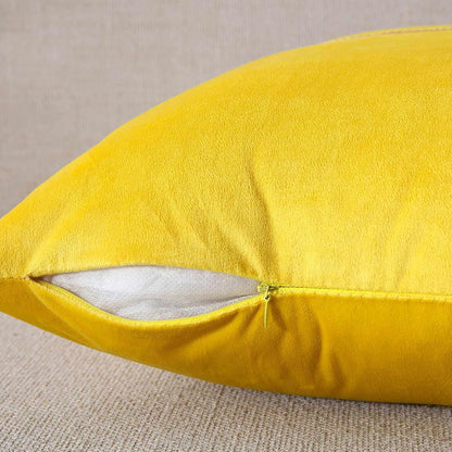 WACOMECO Velvet Throw Pillow Covers - Pack of 2 Soft Decorative Cushion Covers Cases with Gold Leather for Sofa Bedroom Livingroom Car, 18 x 18 in, Yellow and White