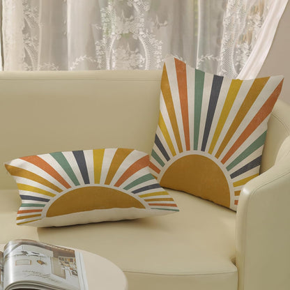 Summer Pillow Covers 24x24 Inch 2 Pcs Boho Mustard Yellow Sunshine Outdoor Decor Throw Pillows Stripes Rainbow Sun Farmhouse Holiday Decoration Pillowcase Linen Cushion Cover for Couch Sofa Bed