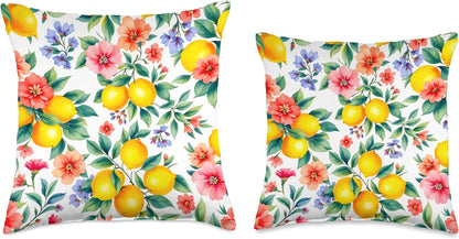 Summer lemon flowers Mediterranean art Throw Pillow