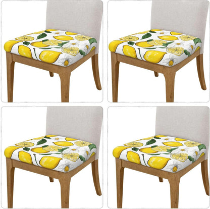 Square Chair Seat Covers Set of 4, Yellow Lemons Chair Covers with Elastic Ties, Soft Stretch Removable Universal Chair Protector Seat Cushion Slipcovers for Dining Room Kitchen Office
