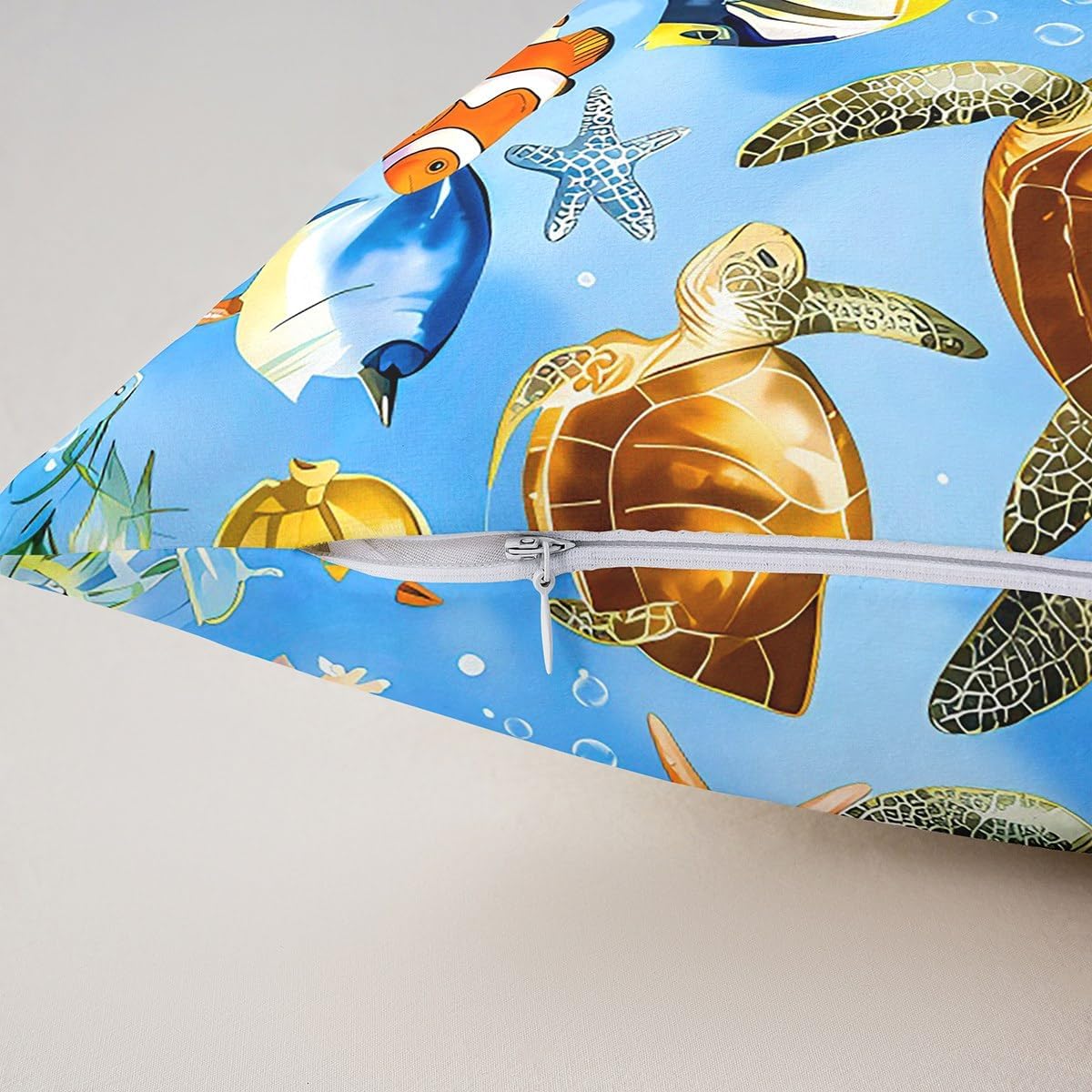 jejeloiu Sea Turtle Cushion Case,Fish Throw Pillow Covers 22"x22" 1Pcs,for Sofa Couch Bed Chair Car Beach Starfish Bedroom Home Decor,Summer Ocean Marine Underwater Animal Pattern