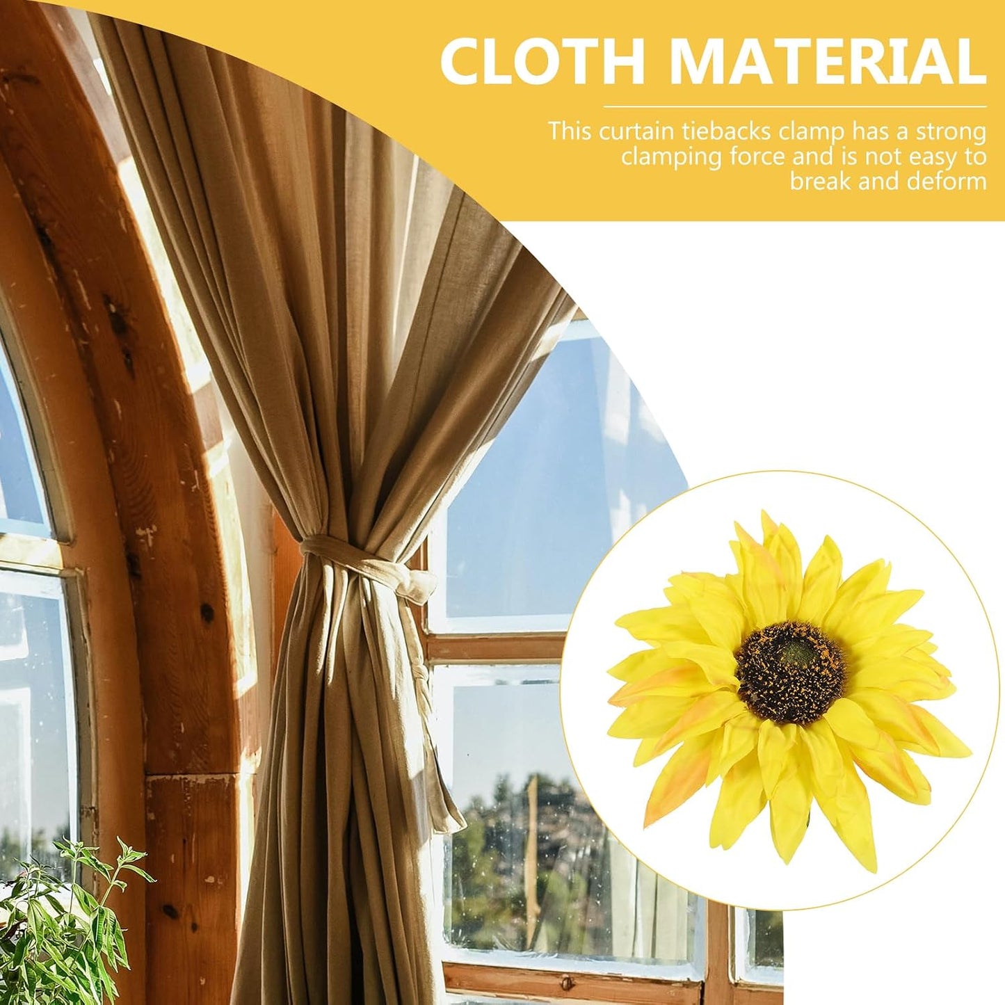 VOSAREA 2pcs Sunflower Curtain Tieback Clips Yellow Curtain Tiebacks Decorative Tie Back Window Drape Holdbacks for Home Decor