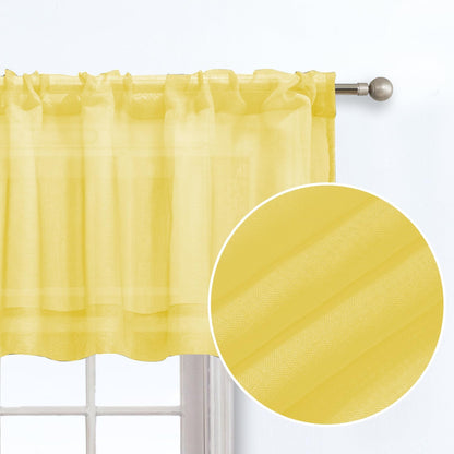 July Joy Yellow ValanceTextured Sheer Curtains for Kitchen，Light Filtering Window Drapes Semi Sheer Rod Pocket Small Curtains for Bathroom Farmhouse W 52 x L 18 inch, 2 Panels