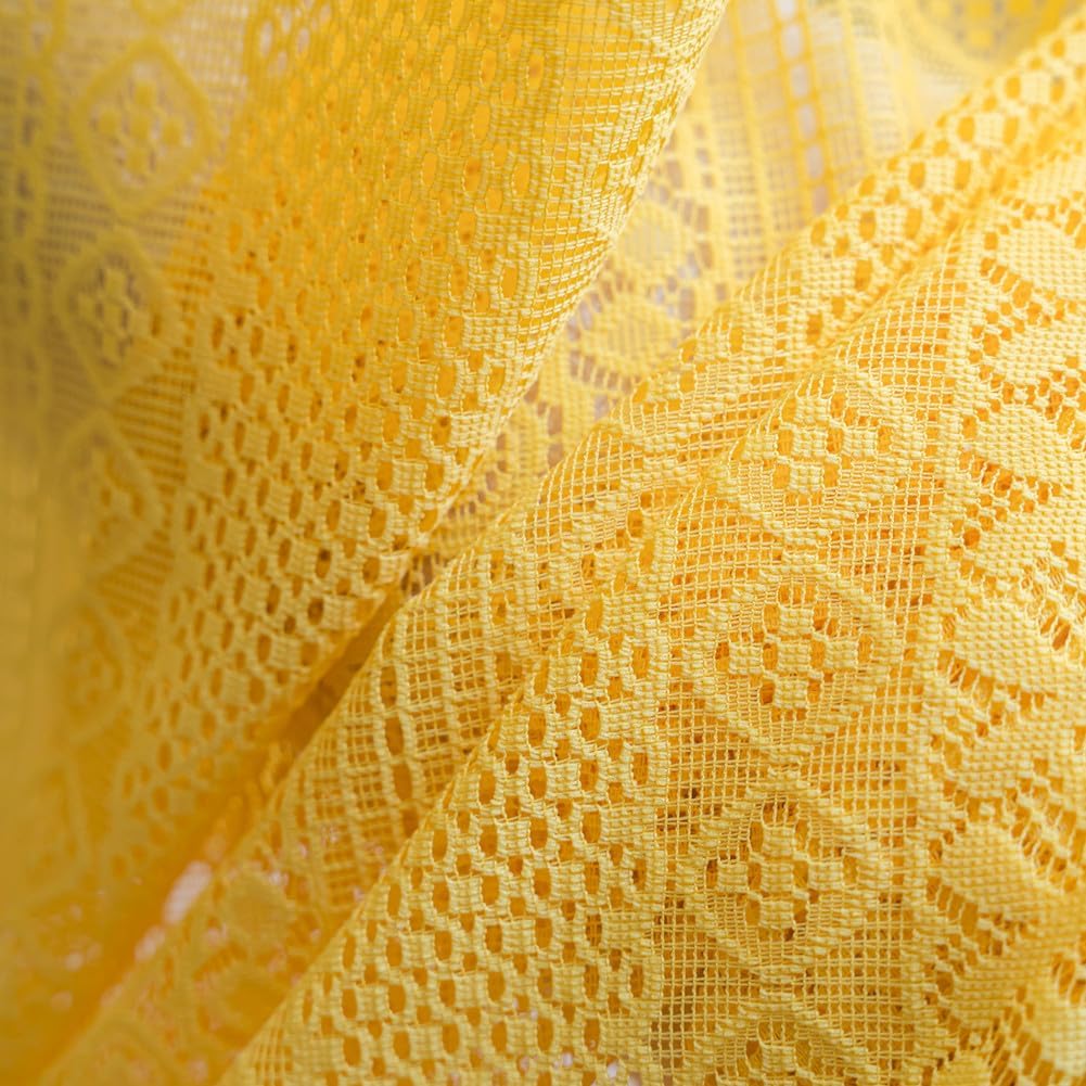 Judy Dre am Boho Hollow Out Curtains 1 Panels,Lace Knitted Curtain with Tassels Rod Pocket Window Treatment Vintage Drapes for Cabinet,Yellow,59" Wx18 L