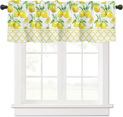 54 Inch X 18 Inch Curtain Valance for Windows, Lemon Fruits Pattern Kitchen Living Room Bedroom Window Treatment with Rod Pocket, Yellow